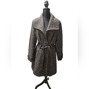 Dana Buchman Textured Tweed Belted Jacket Coat – Classic Black & Ivory